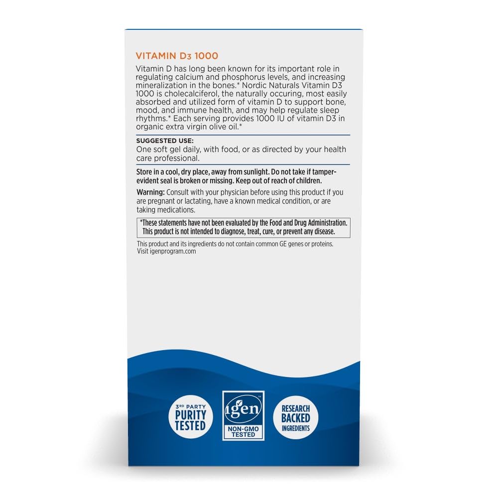 Nordic Naturals Vitamin D3 1000, Orange - 120 Mini Soft Gels - 1000 IU Vitamin D3 - Supports Healthy Bones, Mood & Immune System Function - Non-GMO - 120 Servings Nordic NaturalsBuy Supplements Australia