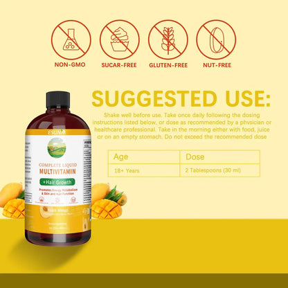 ESUNM Complete Liquid Multivitamin + Hair Growth, Promotes Energy Metabolism& Skin and Hair Function| Vitamin C D | B Vitamins | ESUNM