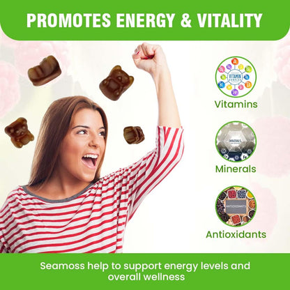 Safrel Irish Sea Moss Gummies 3000mg with Bladderwrack and Burdock Root, Thyroid Energy and Immune Support, Vegan Raspberry Flavor, 60 Gummies SafrelBuy Supplements Australia