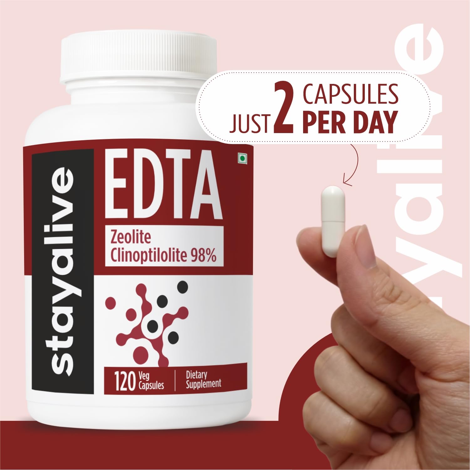 STAY ALIVE EDTA Capsules 1500mg with Zeolite 98% and Kale Extract Powder, 120 Pills, Non-GMO & Gluten Free Calcium Disodium EDTA Supplement STAY ALIVEBuy Supplements Australia