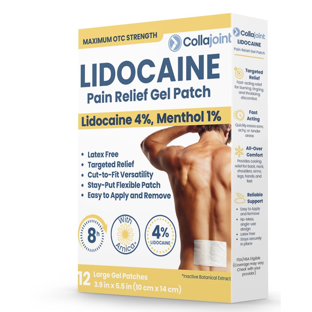 Collajoint Maximum-Strength Lidocaine 4% & Menthol 1% Hydrogel Pain Relief Patch with Arnica Montana Flower Extract-Temporary Numbing & Cooling Relief for Sore Muscles, Stiff Joints & Arthritis CollajointBuy Supplements Australia