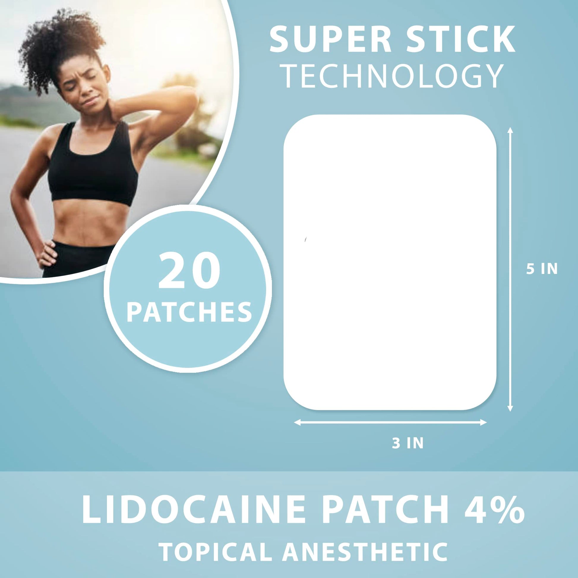 Curist Super Stick Lidocaine Patches Topical Pain Relief - Long Lasting Adhesive for Back Relief, Neck Relief, Sore Muscle Relief (20 Patches -1 Pack - 3x5 Lidocaine 4% Patches) CuristBuy Supplements Australia