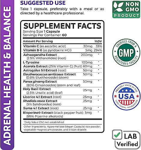 Adrenal Support & Cortisol Manager (Non-GMO) Powerful Adrenal Health with L-Tyrosine Healths HarmonyBuy Supplements Australia