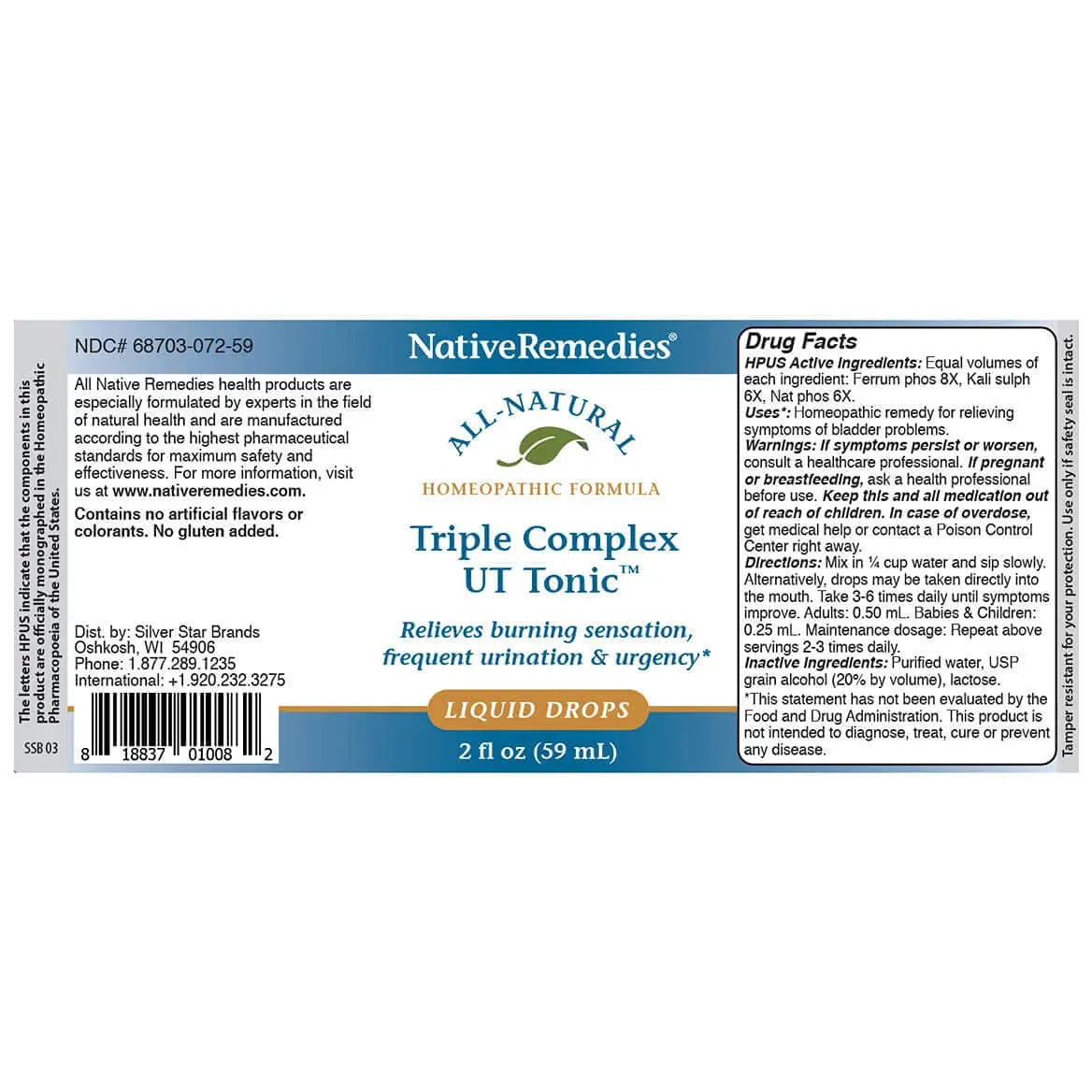 Native Remedies Triple Complex UT Tonic - Natural Homeopathic Formula to Relieve Bladder Irritation, Burning Sensation, Frequent Urination and Urgency - 59 mL Native RemediesBuy Supplements Australia