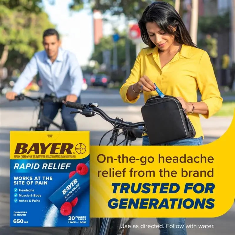 Bayer® Rapid Relief, Dissolvable Raspberry Flavor, Powder Packs with Aspirin & Caffeine, Fast Acting Headache Relief, Muscle and Body Pain Reliever, 20ct BayerBuy Supplements Australia