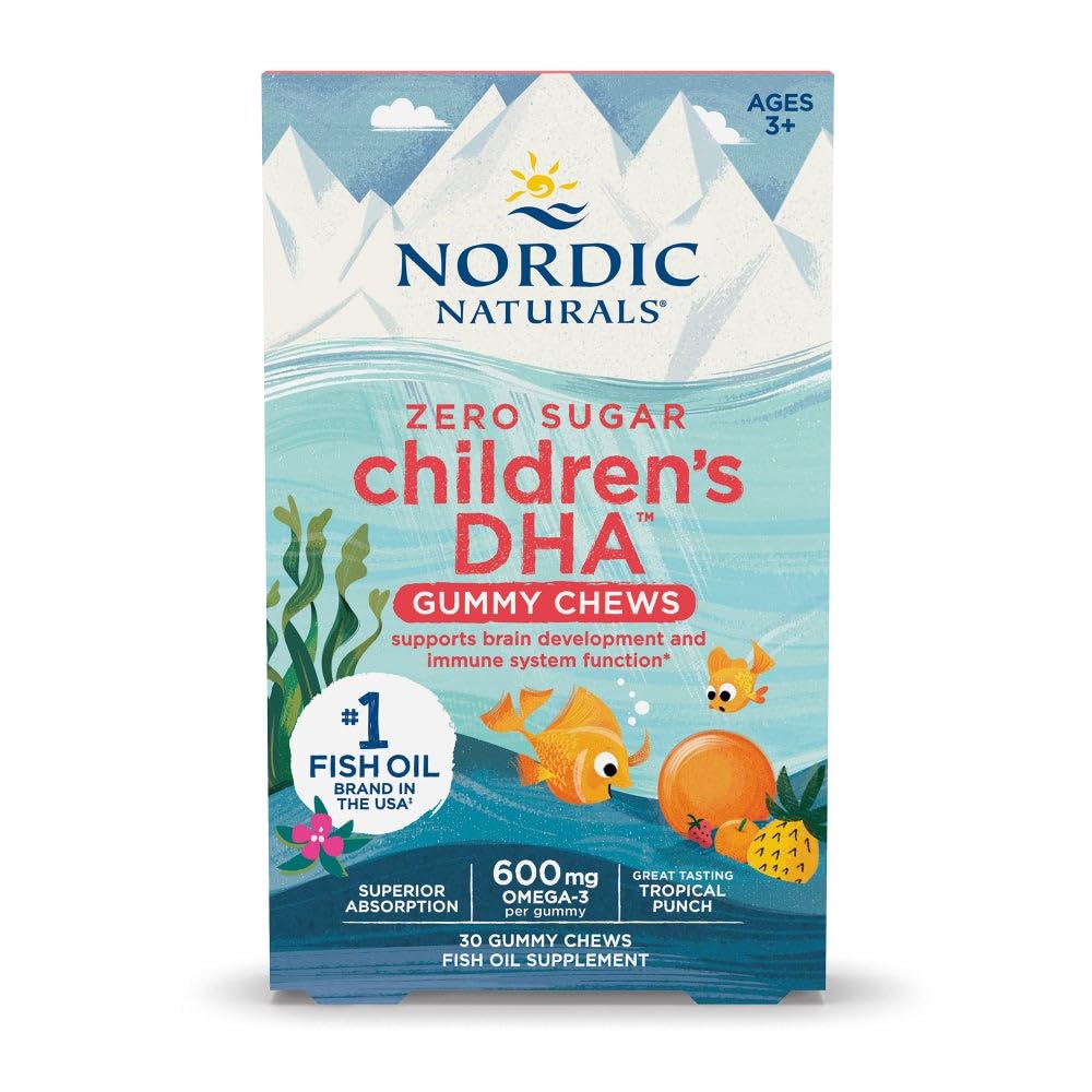 Nordic Naturals Zero Sugar Children’s DHA Gummy Chews, Tropical Punch - 30 Gummy Chews for Kids - 600 mg Total Omega-3s - Brain Development