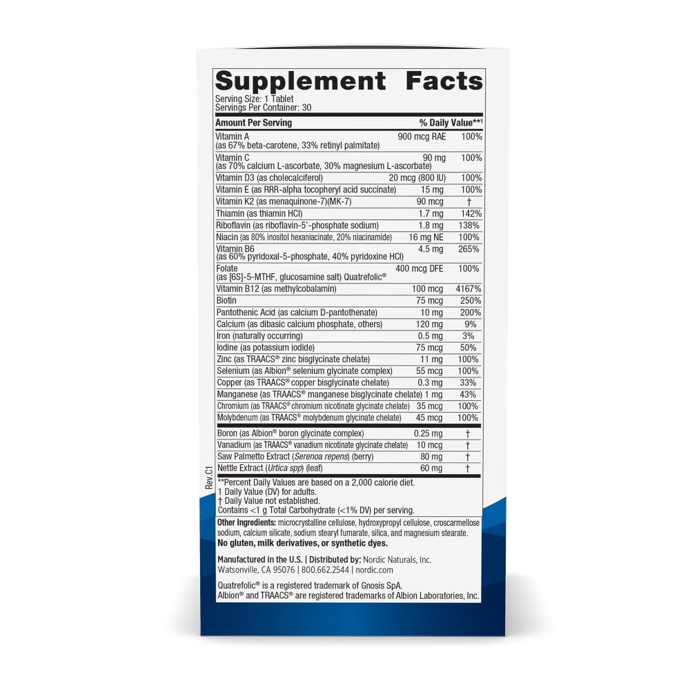 Nordic Naturals Men’s Multivitamin One Daily - Bone, Energy, & Blood-Vessel Support - Immunity Supplement - 20 Essential Nutrients - 30 Tablets - 30 Servings Nordic NaturalsBuy Supplements Australia