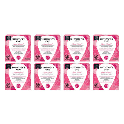Summer's Eve Sheer Floral Daily Refreshing Feminine Wipes, Removes Odor, pH balanced, 16 count, (Pack of 8)
