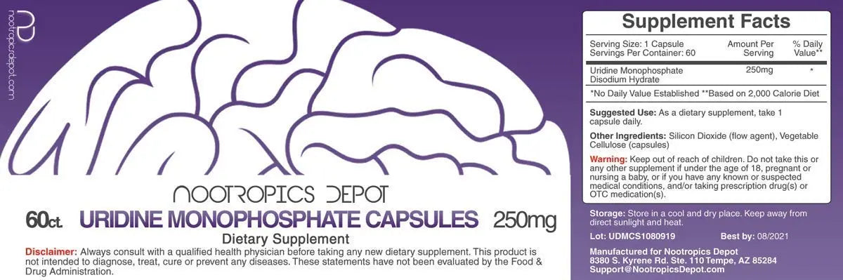 Nootropics Depot Uridine Monophosphate Capsules | Disodium Salt (60 Count) Cognitive Enhancer* | Nootropic | Choline Precursor Nootropics DepotBuy Supplements Australia