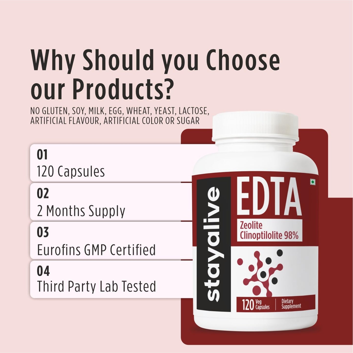STAY ALIVE EDTA Capsules 1500mg with Zeolite 98% and Kale Extract Powder, 120 Pills, Non-GMO & Gluten Free Calcium Disodium EDTA Supplement STAY ALIVEBuy Supplements Australia