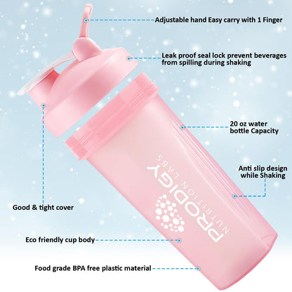 Protein Shaker 20oz Large Shaker Bottle Perfect for Workout Supplements, Protein powder, Sports drinks, BCAA'S, Meal Replacement, BPA Free, Fitness Enthusiasts Athletes - Pink