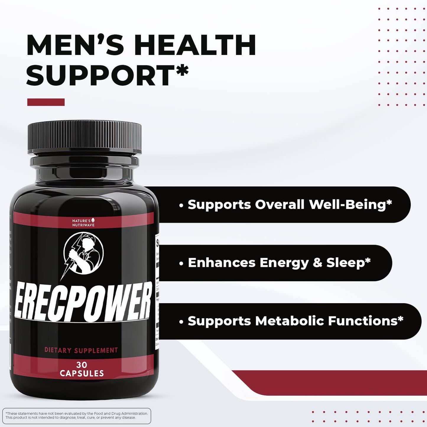 Nature’s NutriWave ErecPower – 100% Natural Men’s Wellness Supplement with Niacin, Zinc & Herbal Blend - Made in USA – 30 Capsules, 3 Month Supply Nature’s NutriWaveBuy Supplements Australia