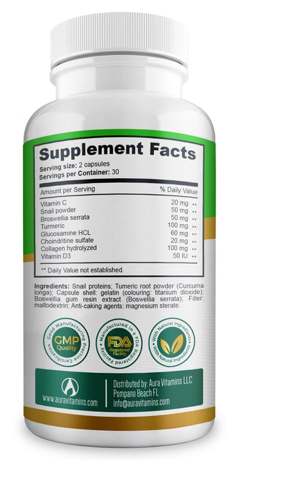 AURA VITAMINS REGEMAX regenerates and Helps Alleviate Joint discomfort Supplement, Snail Protein, Boswellia Serrata, and Turmeric – 60 Caps. (2) AURA VITAMINSBuy Supplements Australia