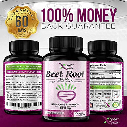 Organic Beet Root Powder 1350mg 200 Veggie caps Superfood Nitric Oxide Strongest X Gold HealthBuy Supplements Australia