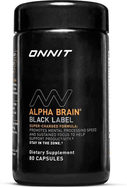 ONNIT Alpha Brain Black Label Capsules, IGEN Non-GMO Tested Citicoline Brain Supplement for Concentration and Memory, Lion’s Mane, Lutemax Lutein, L Theanine and Mucuna Pruriens, 80 Count ONNITBuy Supplements Australia