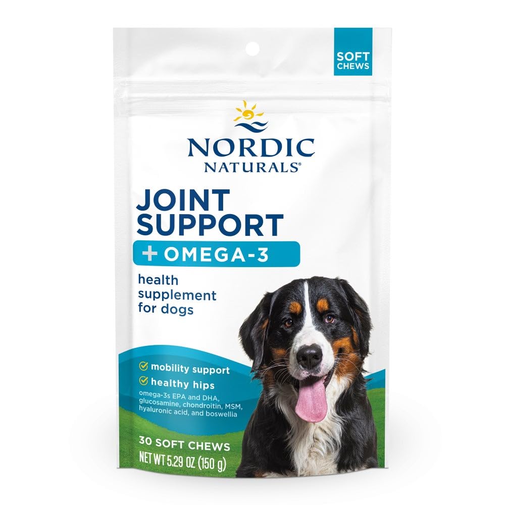 Nordic Naturals Pet Joint Support + Omega 3 Soft Chews for Dogs, Pork Bone Broth Flavored - Promotes Mobility, Hip and Joint Support with Omega-3 Fish Oil, MSM, EPA & DHA - 30 Non-GMO Chews Nordic NaturalsBuy Supplements Australia