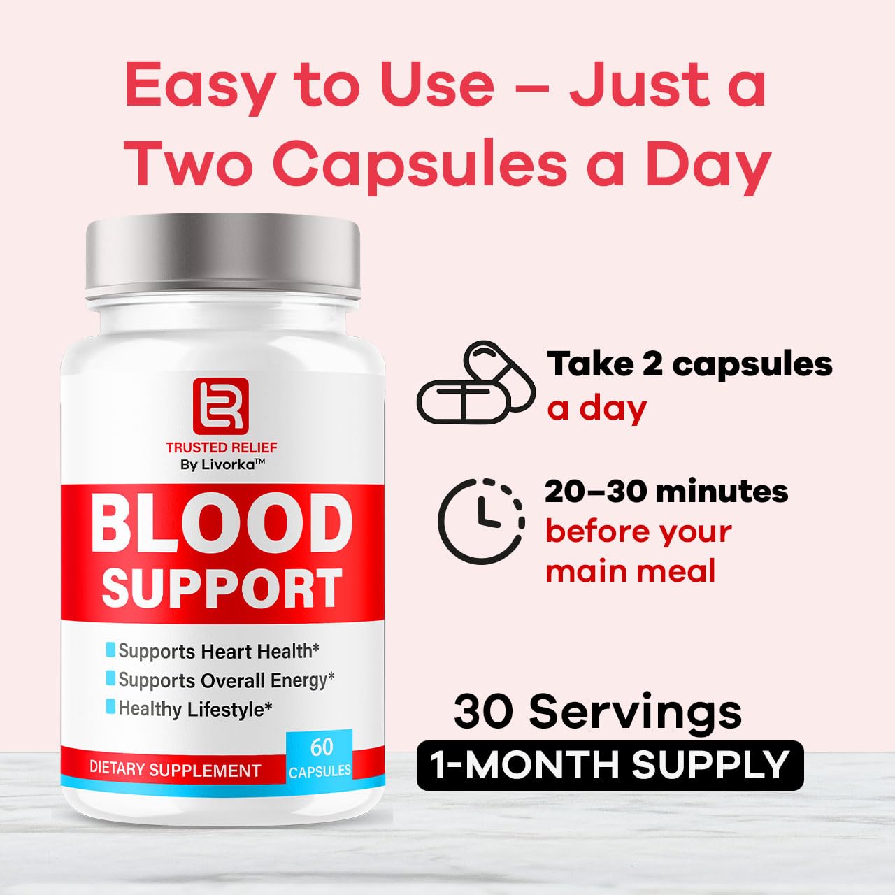 (2 Pack) Trusted Relief Blood Support Capsules - Official TrustedRelief Blood Support Vitamin Pills, Natural Trusted Relief Advanced Premium Formula Wellness & Overal Health, 120 Capsules For 2 Months LIVORKABuy Supplements Australia