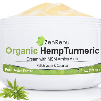 Zenrenu Hemp Joint & Muscle Relief Cream with Turmeric, Arnica, MSM, Hemp Oil & 7 Essential Oils - Non-Greasy & Soothing Formula for Back, Neck, Elbows, Knees, & Hip - ZenRenu, 2 oz ZenrenuBuy Supplements Australia