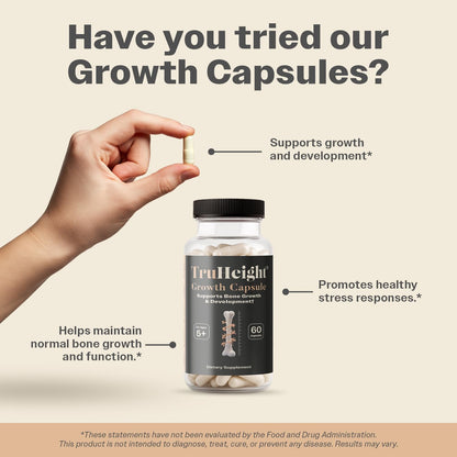 TruHeight Growth Capsules - Tall Nutrition for Natural Growth Supplement for Kids & Teens - Pediatric Vitamin D, K, Calcium & Ashwagandha - Bone Strength