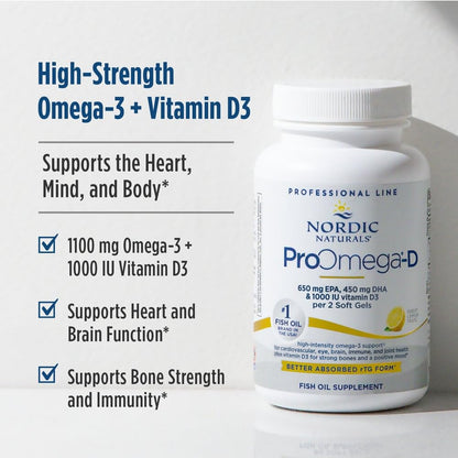 Nordic Naturals ProOmega-D, Lemon Flavor - 120 Soft Gels - 1280 mg Omega-3 + 1000 IU D3 - High-Potency Fish Oil - EPA & DHA - Brain, Eye, Heart, & Immune Health - Non-GMO - 60 Servings Nordic NaturalsBuy Supplements Australia