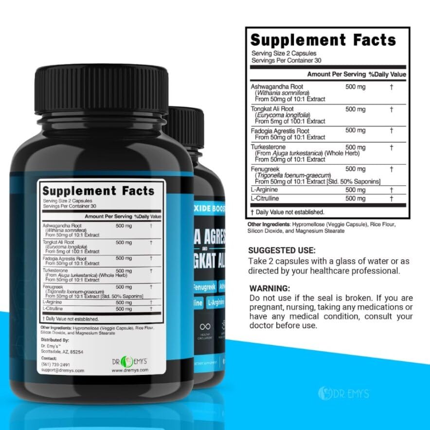 (2 Pack) Tongkat Ali Fadogia Agrestis Nitric Oxide Ashwagandha Supplement for Men Dr. Emy'sBuy Supplements Australia