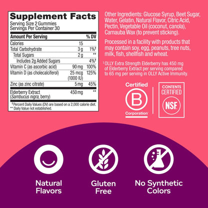 OLLY Extra Strength Elderberry Gummies, Immune Support, 450mg Elderberry, Vitamin C OLLYBuy Supplements Australia