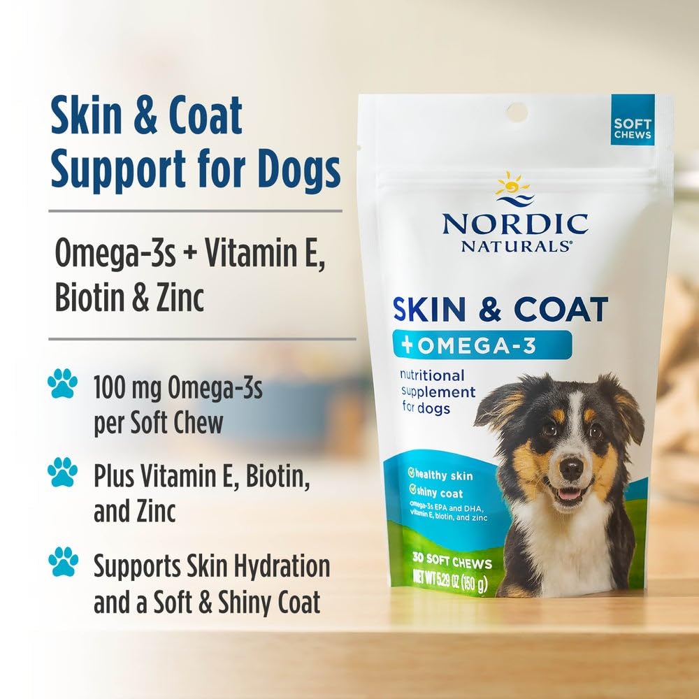 Nordic Naturals Pet Skin & Coat Soft Chews with Omega-3-30 Pork Bone Broth Flavored Soft Chews - Nutritional Support for Healthy Skin & a Soft and Shiny Coat - Non-GMO and IFOS Certified Nordic NaturalsBuy Supplements Australia
