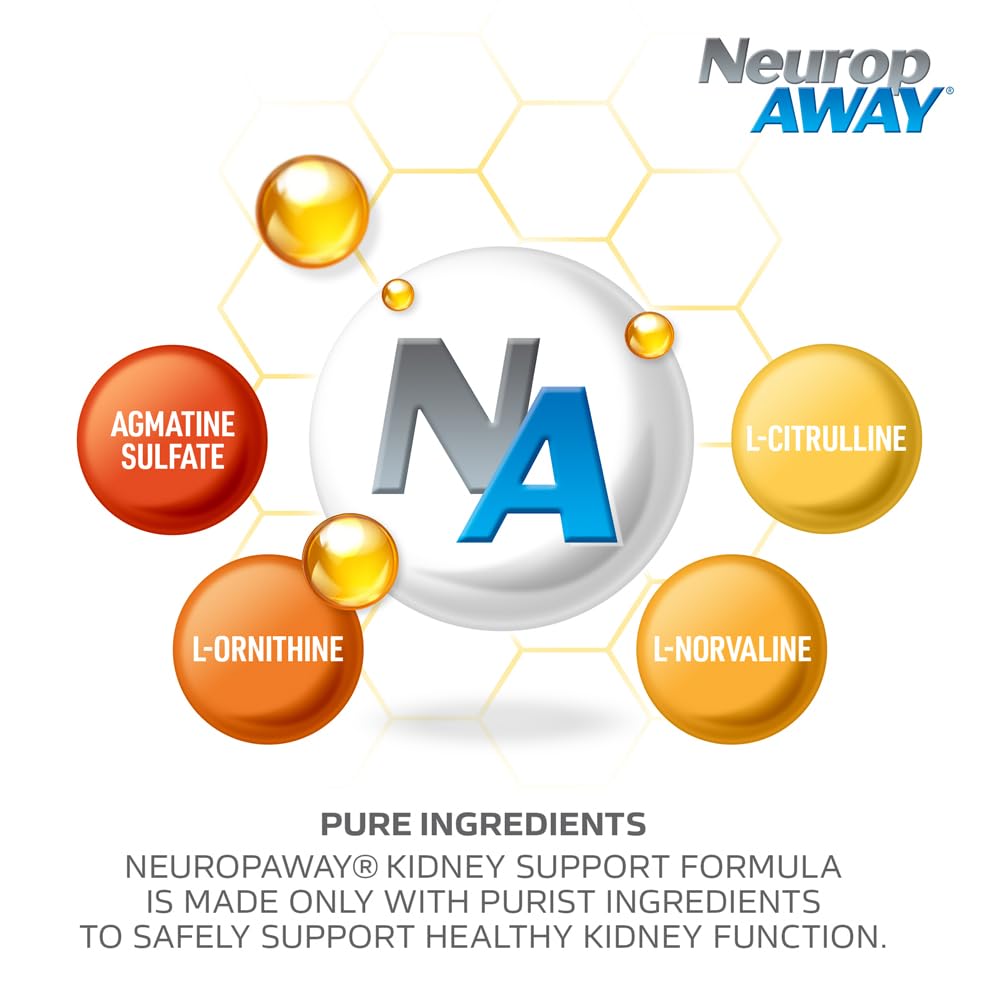 NeuropAWAY Kidney Support Formula Sugar Free with Agmatine Sulfate 500mg L-Novaline 50mg L-Ornithine 150mg L-Citrulline 100mg Per Capsule 90CT Fast Acting Kidney Support NeuropAWAYBuy Supplements Australia