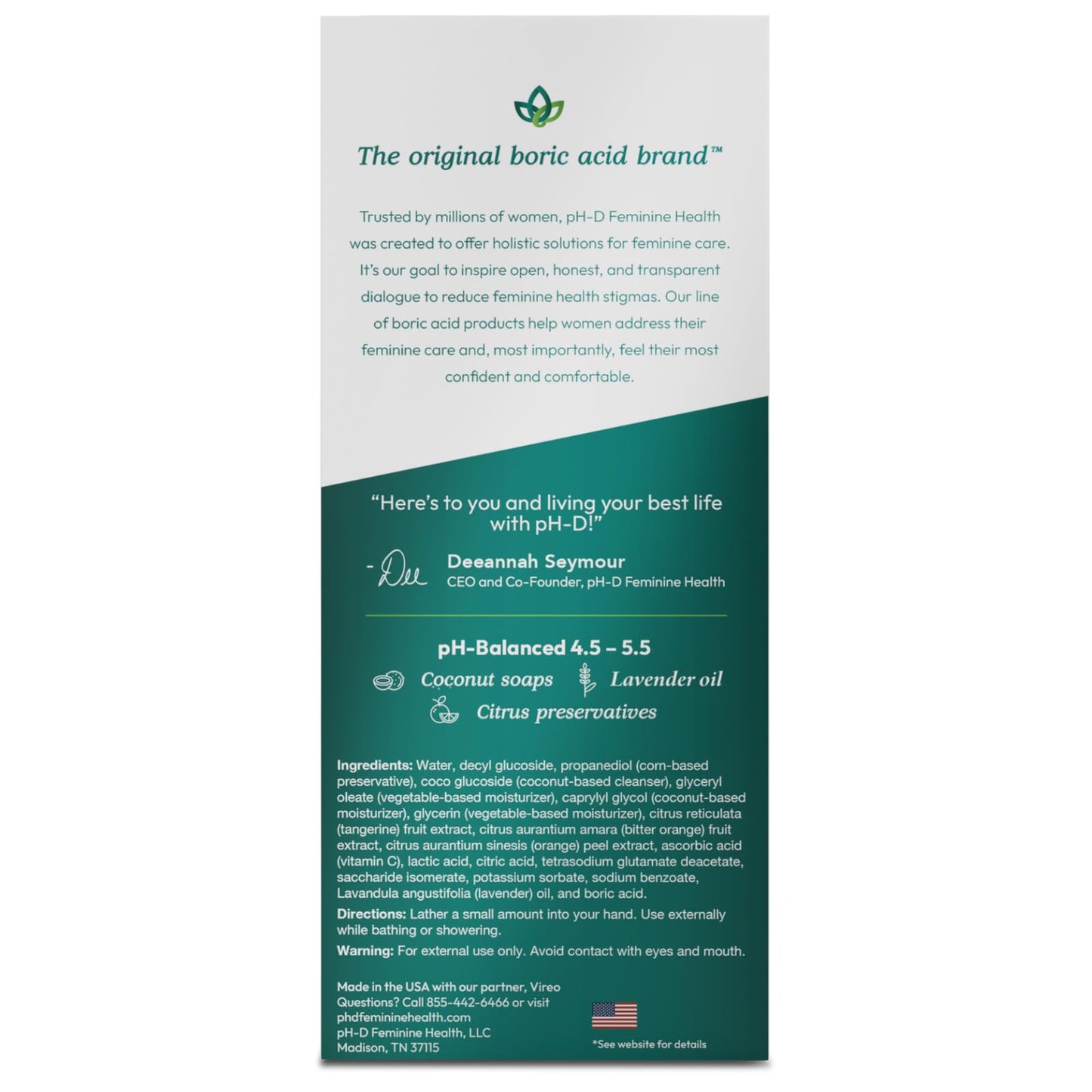 pH-D Feminine Health - Boric Acid Foam Wash - pH-Balanced, Paraben-Free, and Plant-based pH-D Feminine Health SupportBuy Supplements Australia