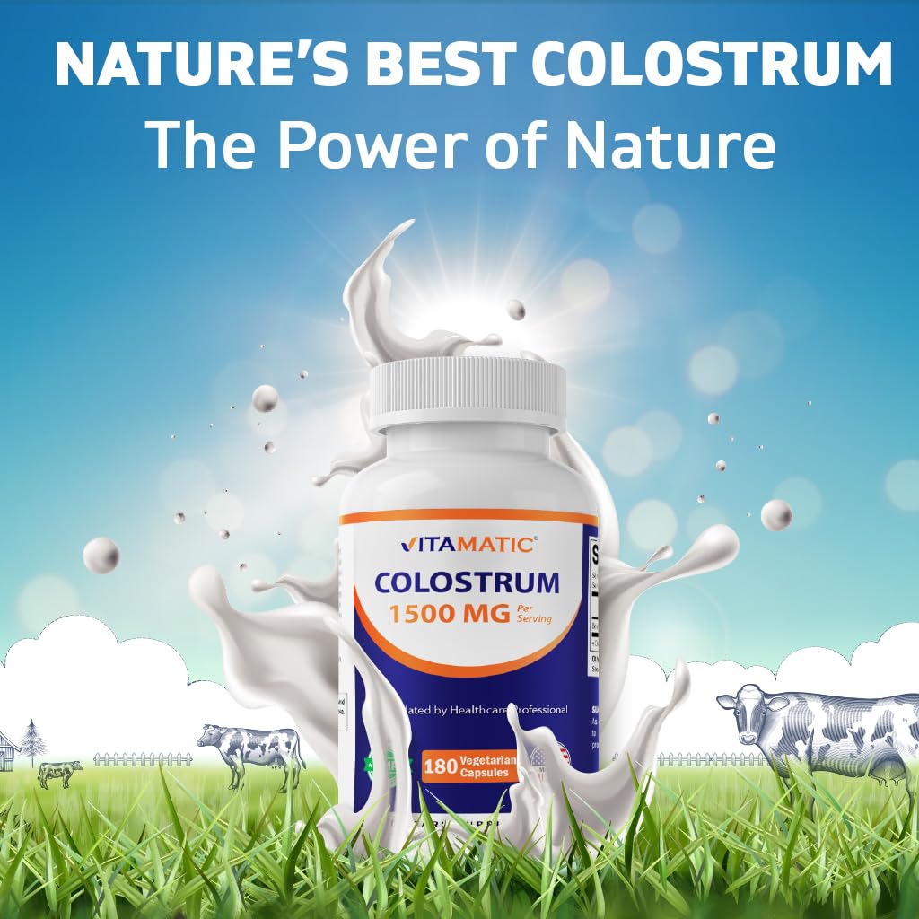 Vitamatic Bovine Colostrum 30% IgG Supplement 1500 mg per Serving - Supplement for Gut Health, Hair Growth, Beauty, Muscle Recovery, & Immune Support - 180 Veg Capsules VitamaticBuy Supplements Australia