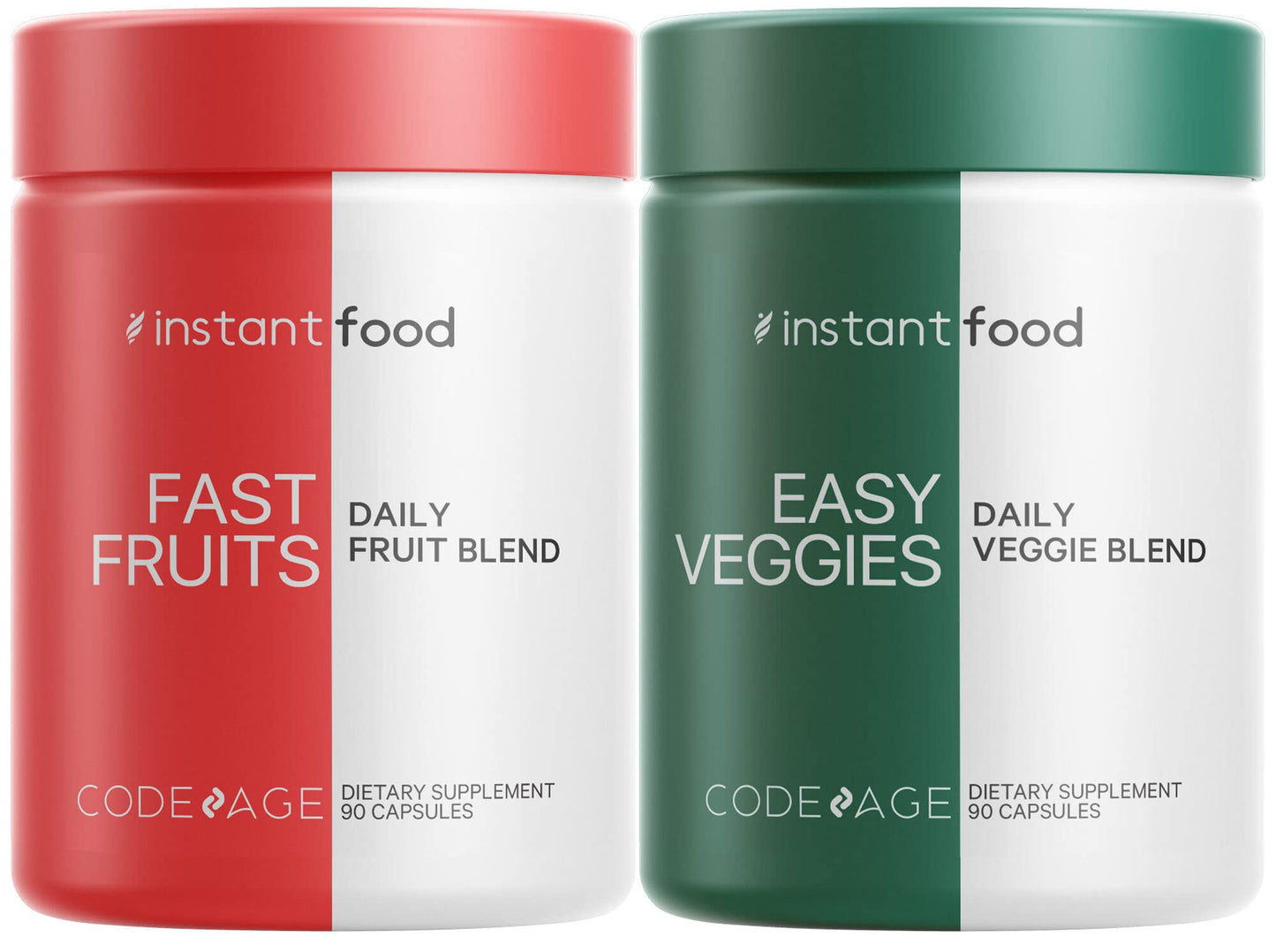 Codeage InstantFood Easy Veggies + Fast Fruits Bundle – Vegetable & Fruit Blend Capsule Supplement – Plant-Based Phytonutrient Formula – Vegan, Non-GMO – 180 Capsules CodeageBuy Supplements Australia