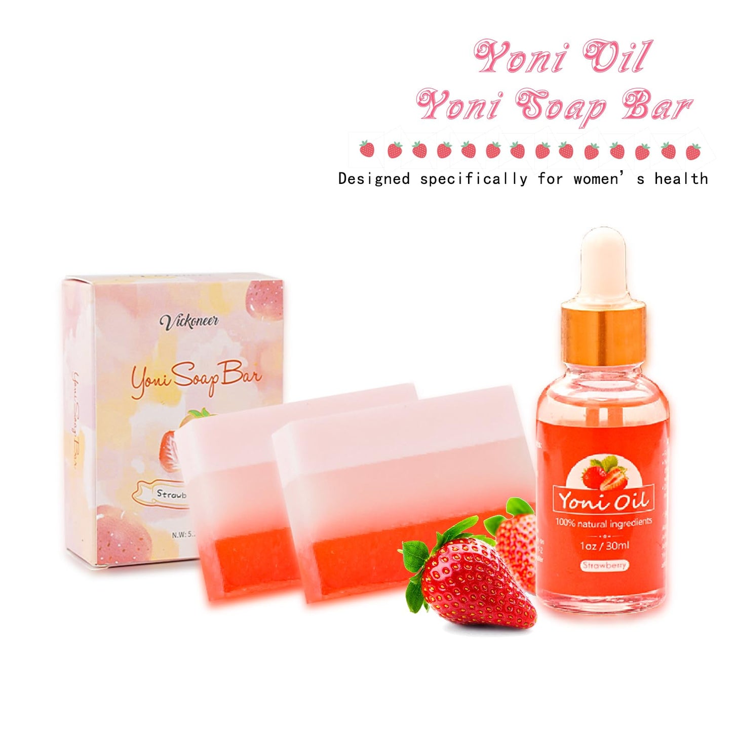2Pcs Strawberry Yoni Bars and Yoni Oil Set for Feminine Wash, Yoni Wash for Cleanse Vaginal Balance PH tovaginshBuy Supplements Australia