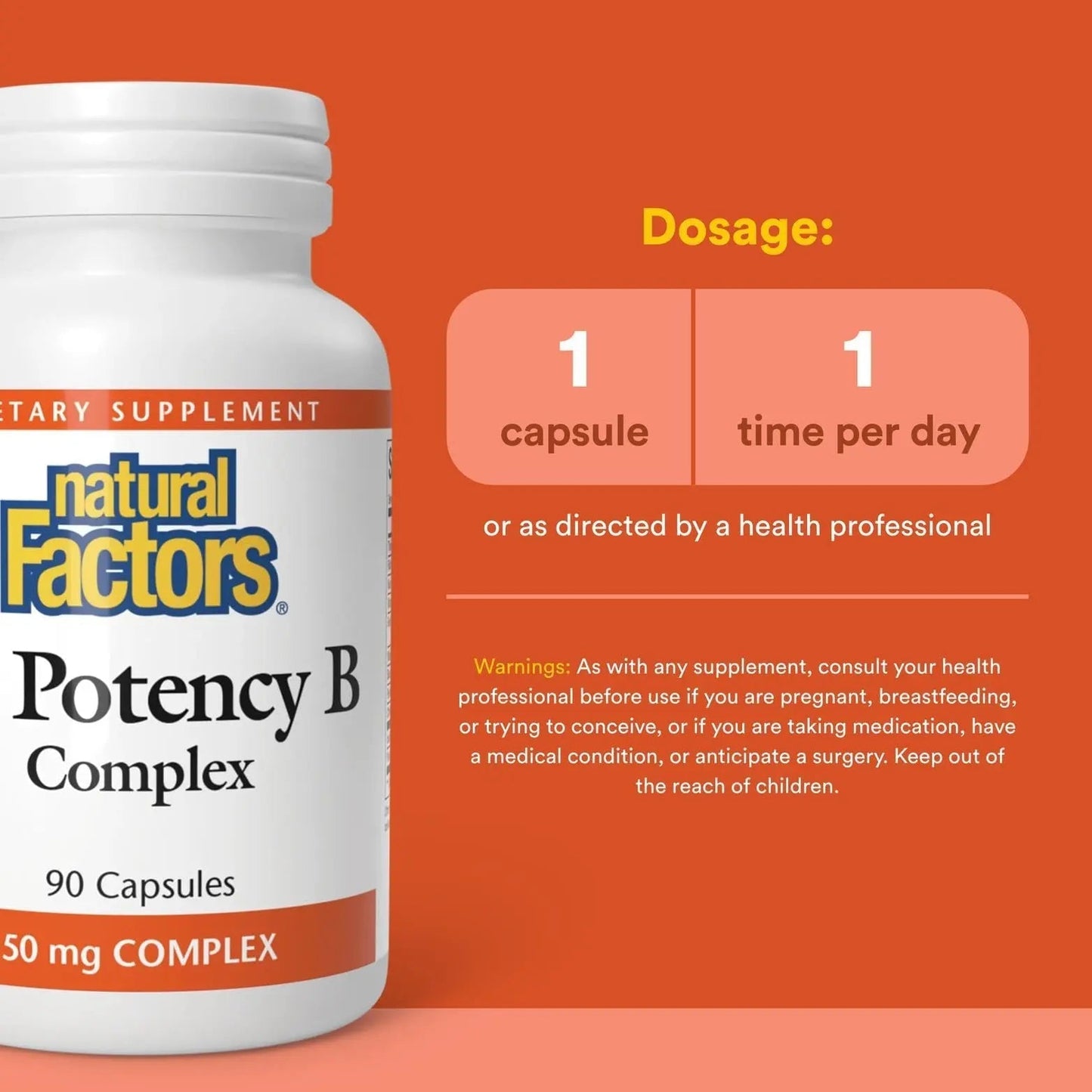 Natural Factors Hi Potency B Complex, 50 mg, 90 Capsules Natural FactorsBuy Supplements Australia