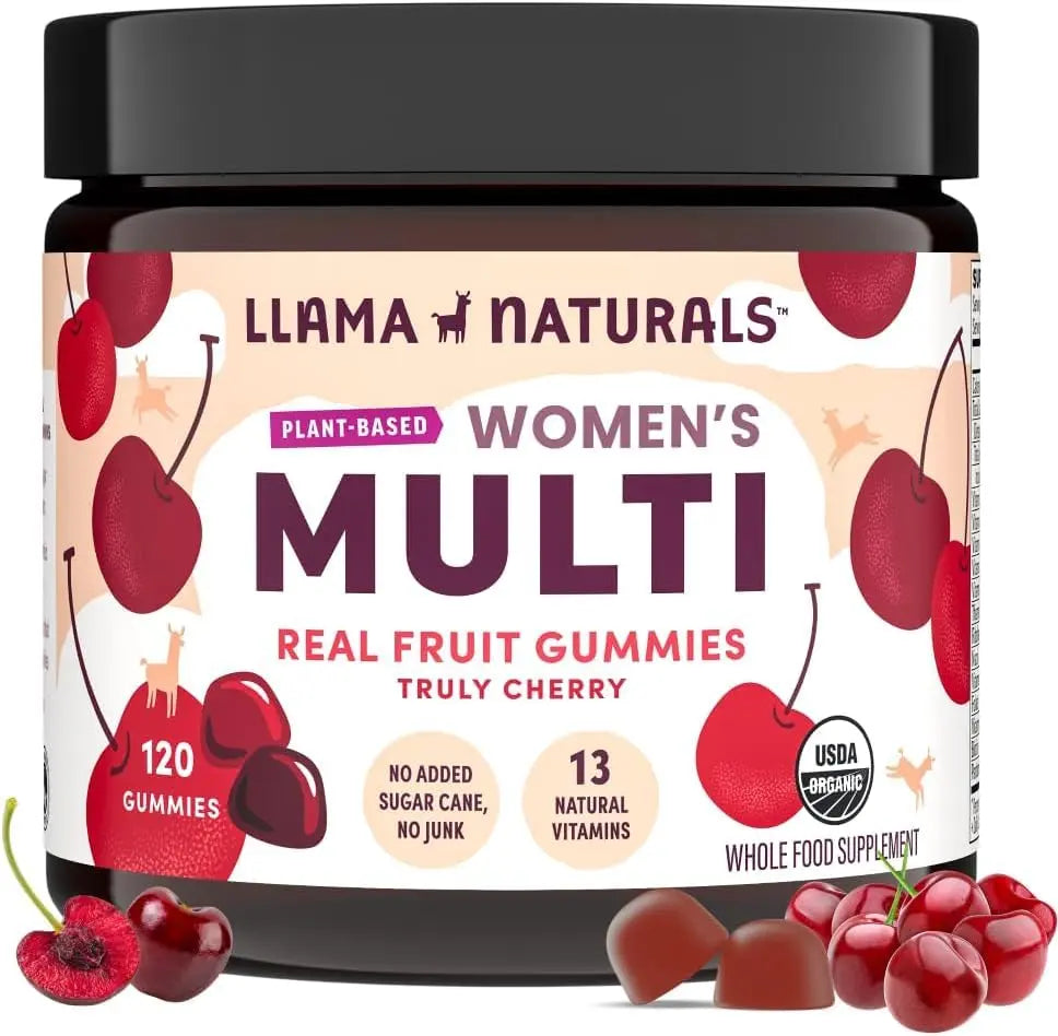 Llama Naturals Multivitamin for Women, Vegan, Organic Gummies with Vitamin D, C and K, Women's Real Fruit Gummy Vitamins Llama Naturals