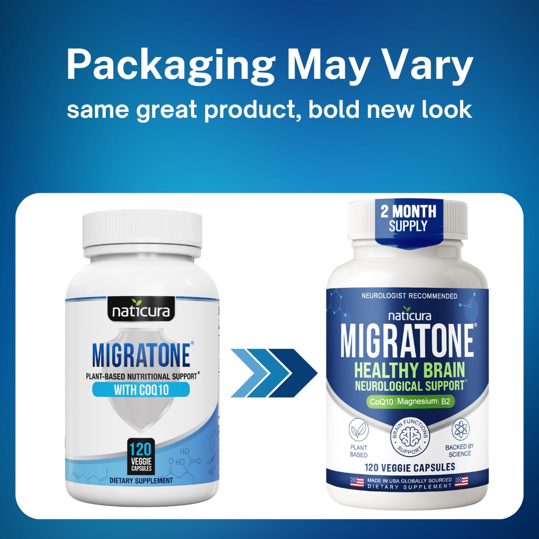 Migratone Migraine Relief Nutritional Support Supplement - with Magnesium, Riboflavin Vitamin B2, B6 & B12, Microactive Coq10, Feverfew, PA-Free Butterbur, and Folate - Clinically Preferred Blend NaticuraBuy Supplements Australia
