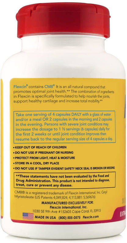 Flexcin Extra Strength Joint Formula with CM8 (Cetyl Myristoleate) - Joint Supplements for Men and Women with Glucosamine, MSM, Collagen Type II - 120 Capsules FlexcinBuy Supplements Australia