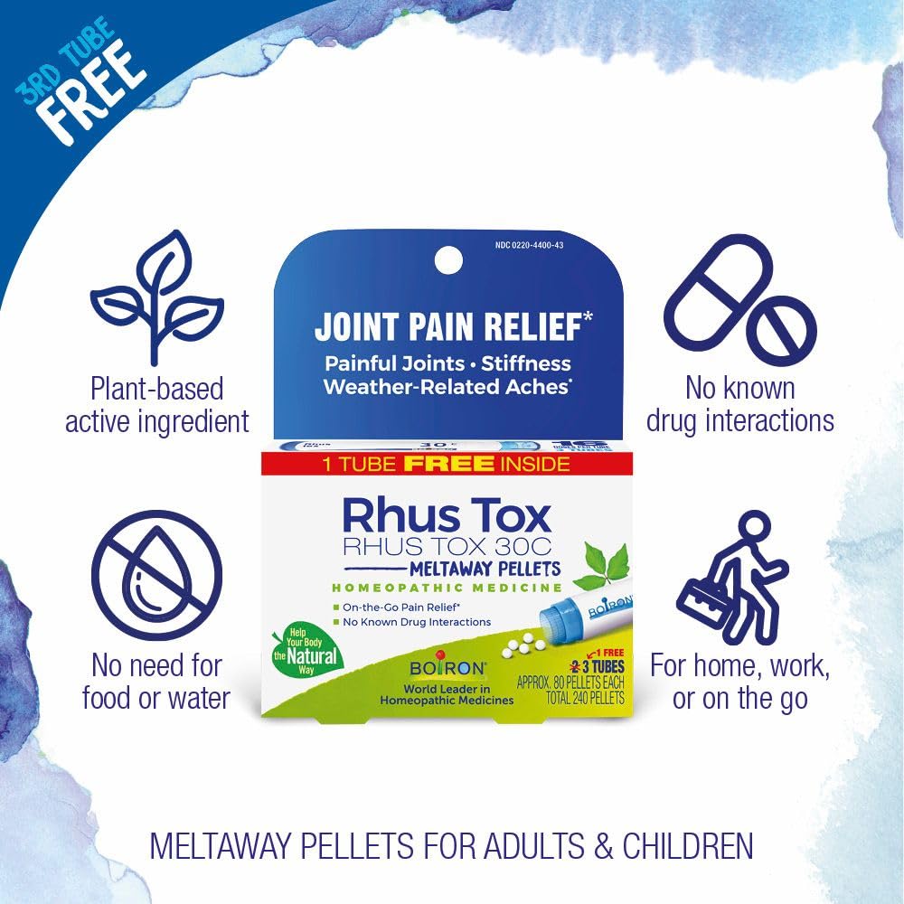 Boiron Rhus Tox 30C Homeopathic Medicine for Relief from Joint Pain, Muscle Aches, Swollen or Stiff Joints, and Weather Related Aches - 3 Count (240 Pellets) BoironBuy Supplements Australia