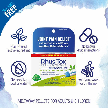 Boiron Rhus Tox 30C Homeopathic Medicine for Relief from Joint Pain, Muscle Aches, Swollen or Stiff Joints, and Weather Related Aches - 3 Count (240 Pellets) BoironBuy Supplements Australia