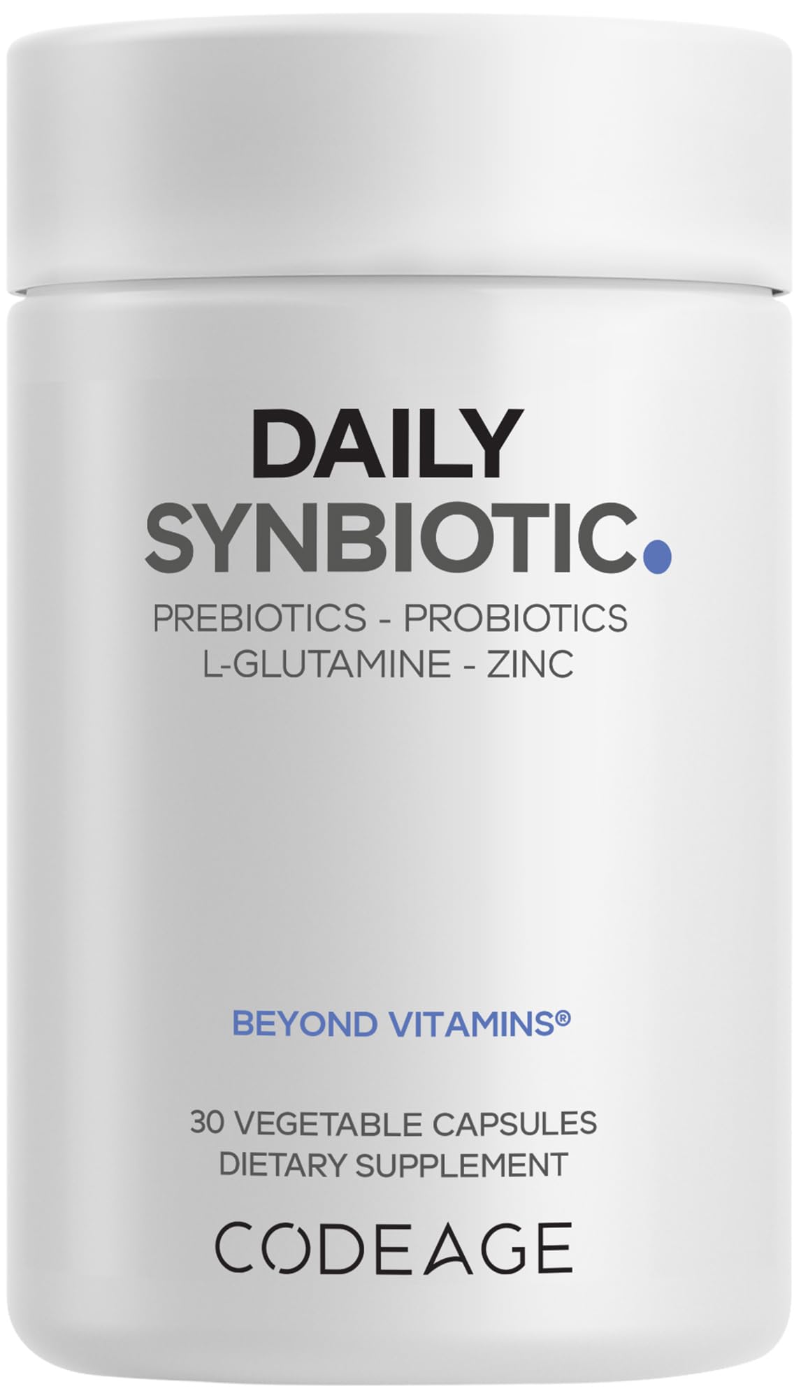 Codeage Daily Synbiotic Supplement - Prebiotics, Lactobacillus & Bifidobacterium Probiotics, L-Glutamine, Zinc L-Carnosine, DGL, Synbiotic Probiotic, BioPerine - Shelf-Stable - 30 Capsules CodeageBuy Supplements Australia