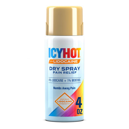 Icy Hot Lidocaine Pain Relief Dry Spray, Numb Aggravated Nerves with Max Strength Lidocaine 4% and Menthol 1%, Fast-Acting Pain Relief for Minor Pain, Backaches, Sprains and Strains, 4 oz Icy HotBuy Supplements Australia