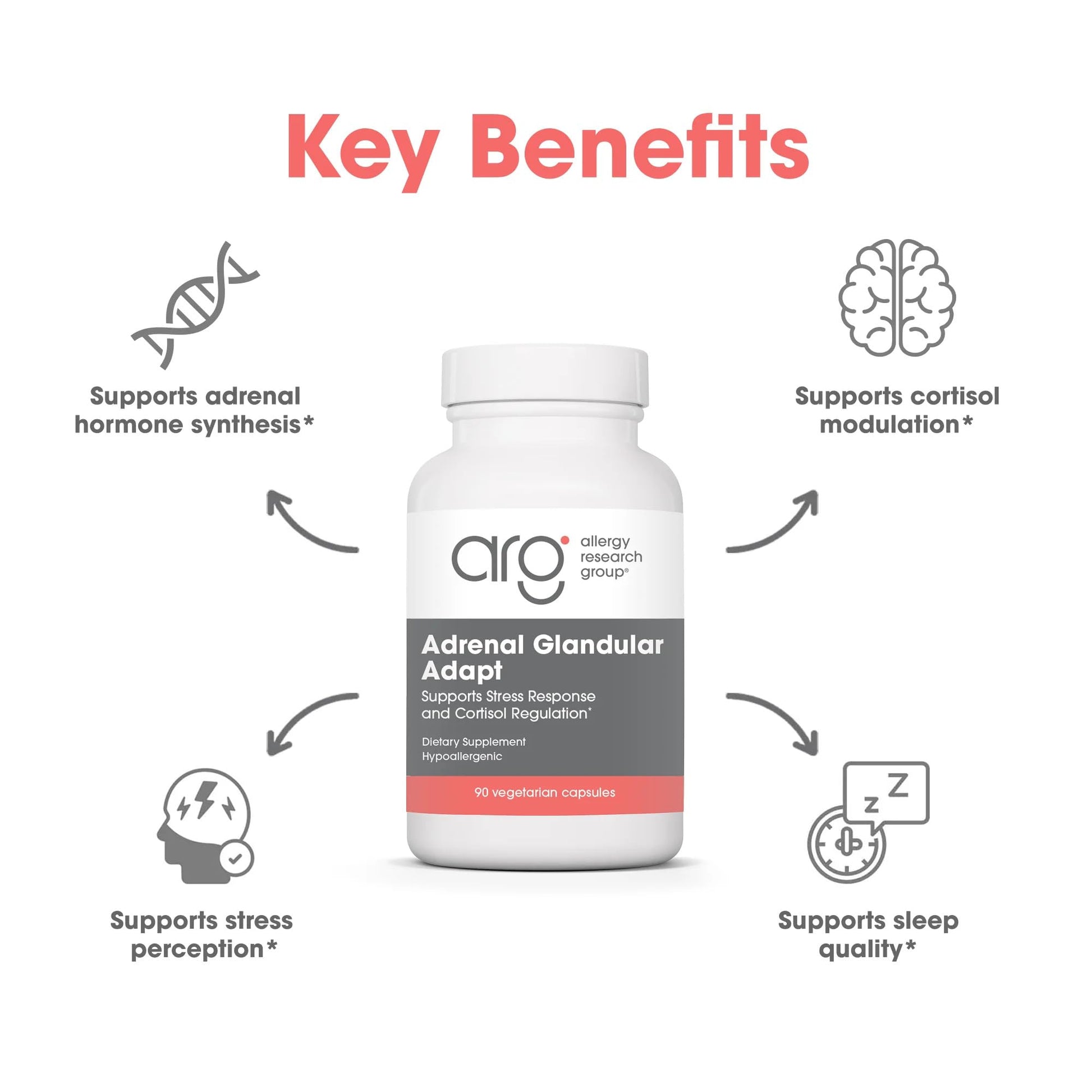 Allergy Research Group - Adrenal Glandular Adapt - Supports Healthy Stress Response and Cortisol Regulation - Hypoallergenic - 90 Vegetarian Capsules Allergy Research GroupBuy Supplements Australia