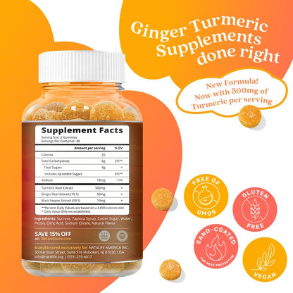 BeLive Turmeric Curcumin with Black Pepper & Ginger - 60 Gummies I Turmeric and Ginger BeLiveBuy Supplements Australia