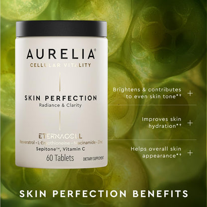AURELIA Skin Perfection | Advanced Cellular Anti-Aging Supplement | Enhance Skin Clarity, & Tone | with Zinc, Resveratrol, Niacinamide, Ergothioneine, & Vitamin C AURELIABuy Supplements Australia