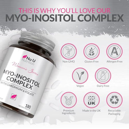 Myo-Inositol Complex 4000mg - 180 Vegan Tablets, 6 Weeks Supply - with 200ug Folate Nu U NutritionBuy Supplements Australia