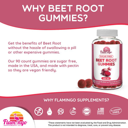 Sugar Free Nitric Oxide Beet Root Gummies (1500 mg)- Beet Root Chewables for Athletic Flamingo SupplementsBuy Supplements Australia