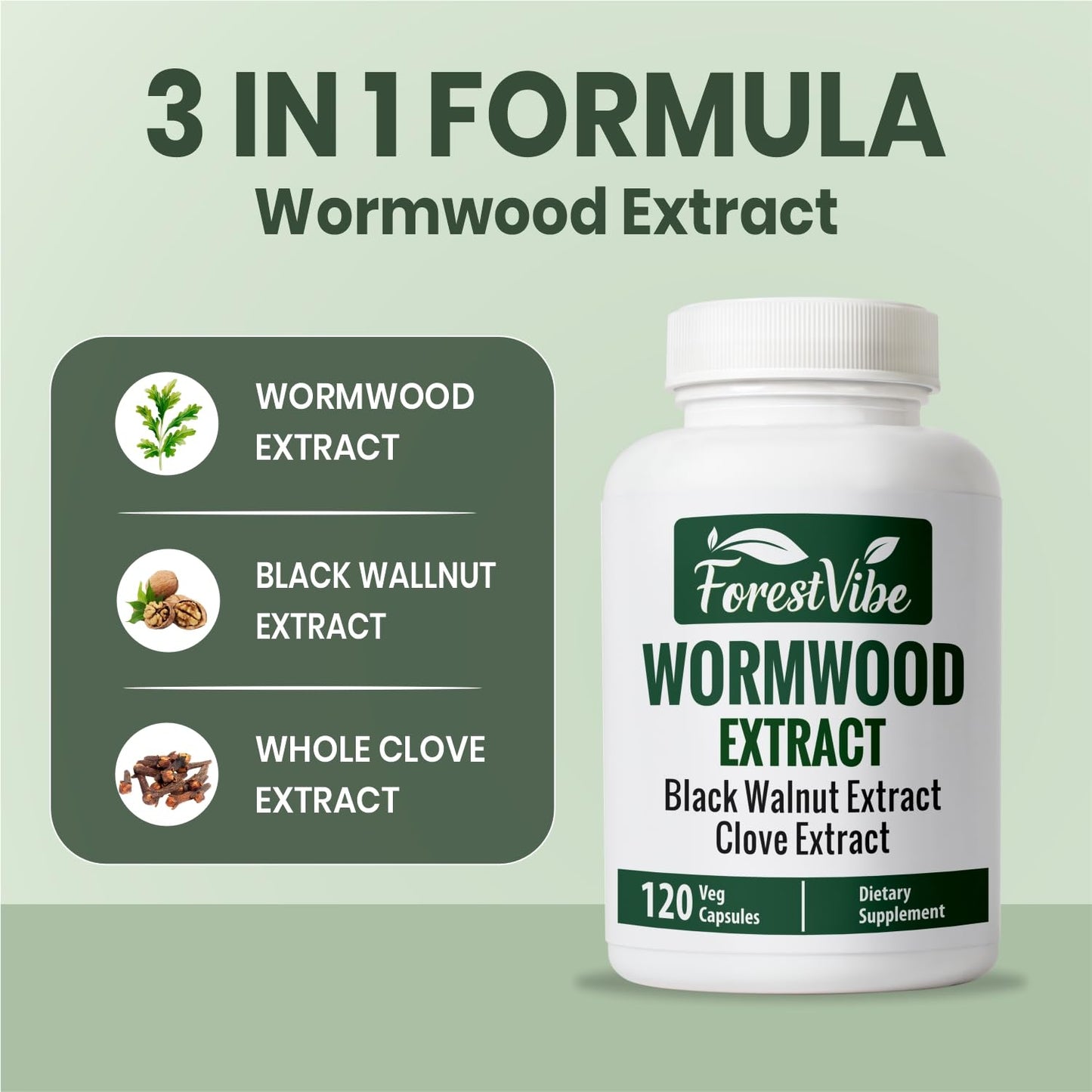 ForestVibe Wormwood Complex with Black Walnut & Clove, 3-in-1 Herbal Blend, Sweet Wormwood Extract Capsules, 120 Vegan Capsules, 2 Month Supply, Non-GMO & Gluten Free Supplement ForestVibeBuy Supplements Australia