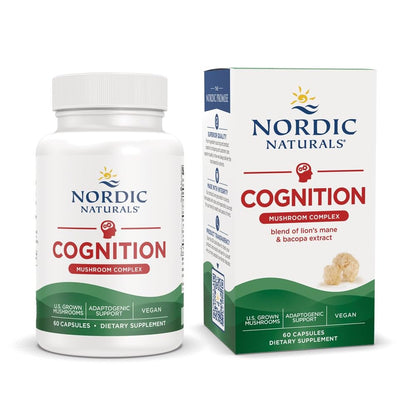 Nordic Naturals Cognition Mushroom Complex, Unflavored - 60 Capsules - Brain, Memory & Mood Support - Blend of Lion’s Mane Mushroom & Bacopa Extract - Non-GMO - Certified Vegan - 30 Servings Nordic NaturalsBuy Supplements Australia