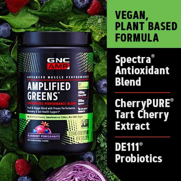 GNC AMP Amplified Greens Superfoods Performance Blend - Vegan Athlete Superfood Drink - Blueberry Pomegranate - 9.9 Oz (30 Servings) GNCBuy Supplements Australia
