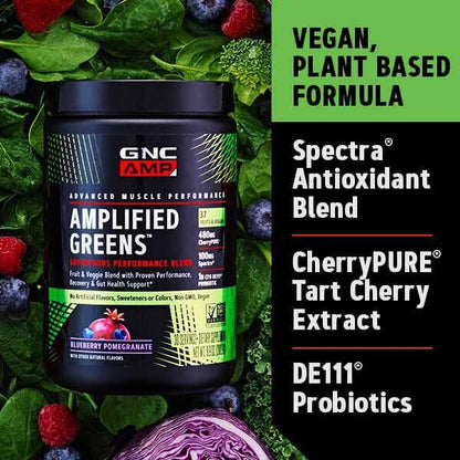 GNC AMP Amplified Greens Superfoods Performance Blend - Vegan Athlete Superfood Drink - Blueberry Pomegranate - 9.9 Oz (30 Servings) GNCBuy Supplements Australia