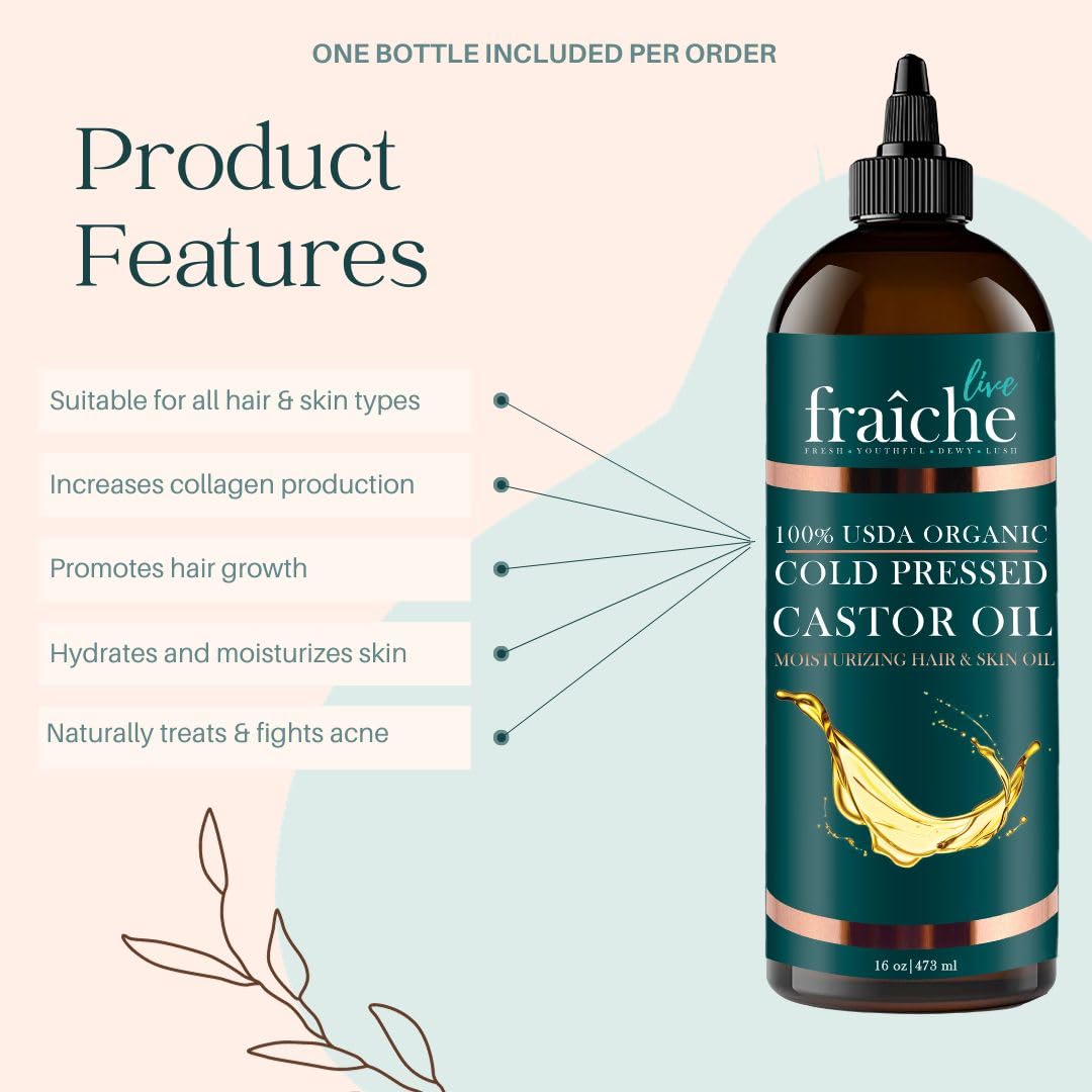 Live Fraiche USDA Organic Cold Pressed Castor Oil (16oz), 100% Pure, Hexane-Free Castor Oil Live FraicheBuy Supplements Australia